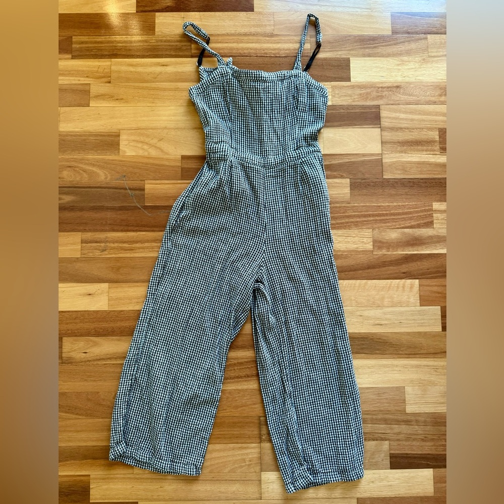 Hollister Black Gingham Linen-Blend Crop Wide-Leg Jumpsuit size S